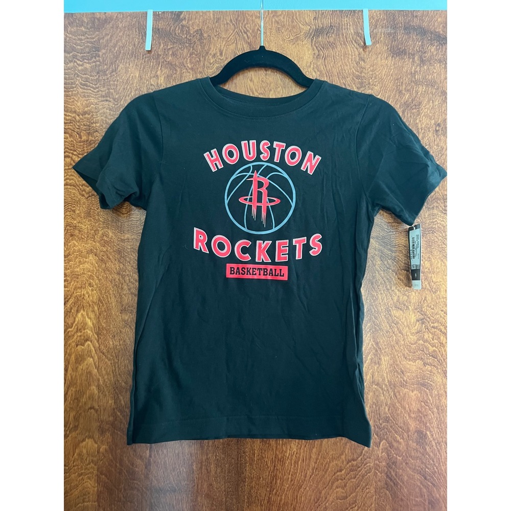 NEW NBA Houston Rockets T-Shirt Boys Size S 6/7 Black Basketball Graphic Tee